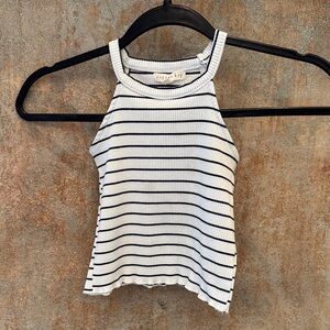 Cop.Copine White and Black Striped Tank Top